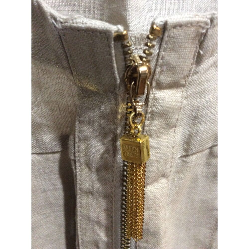 Linen short sleeve tan Large L VNC top shirt Ellen Tracy half zip front - Picture 5 of 7